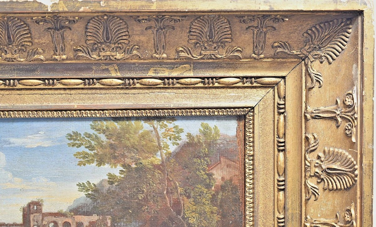 Francesco Zuccarelli Antique Ca 1720 Classical Landscape Painting Original Frame-photo-2
