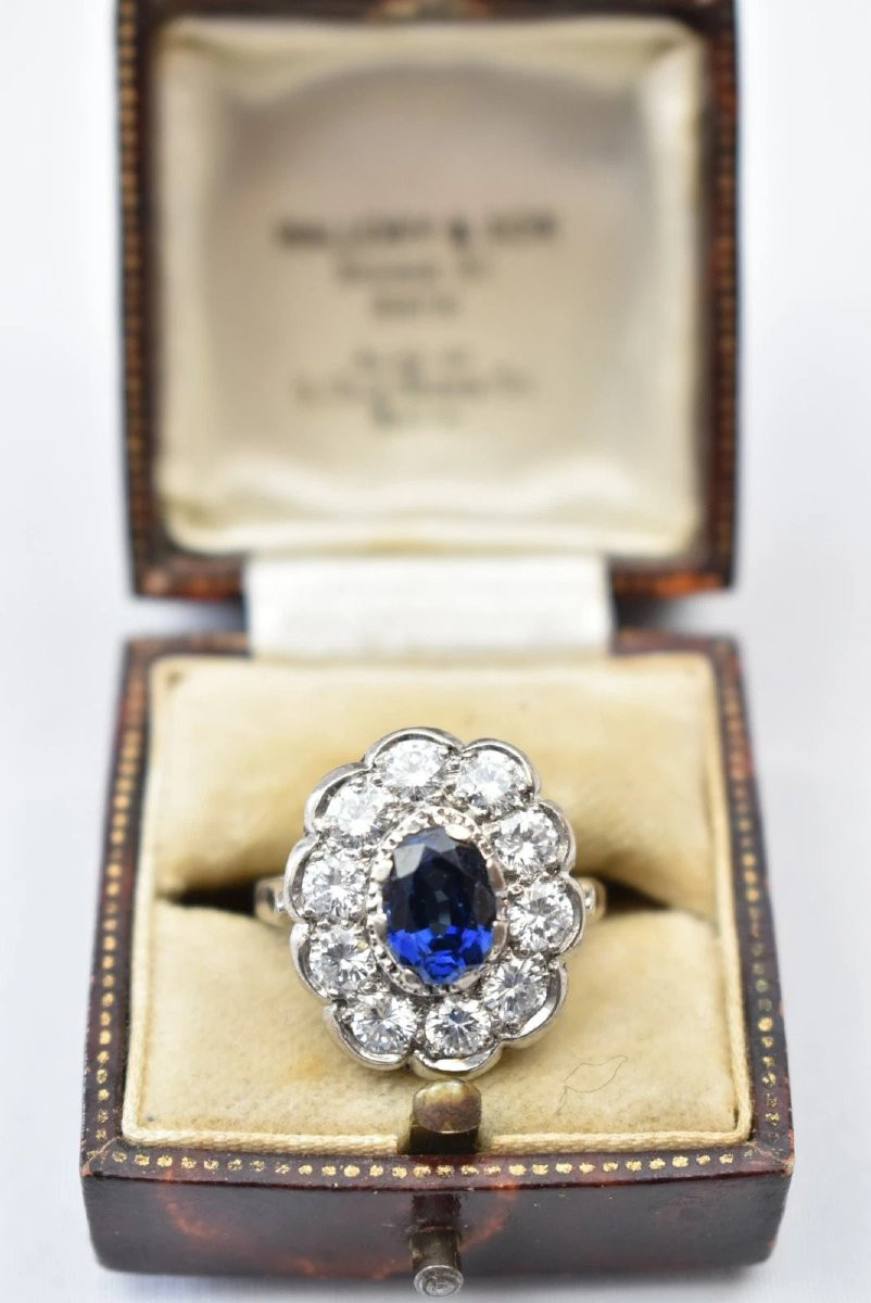 1930s 18ct White Gold Sapphire & Diamond Cluster Ring 3.80ct Total Wgi Certified-photo-2