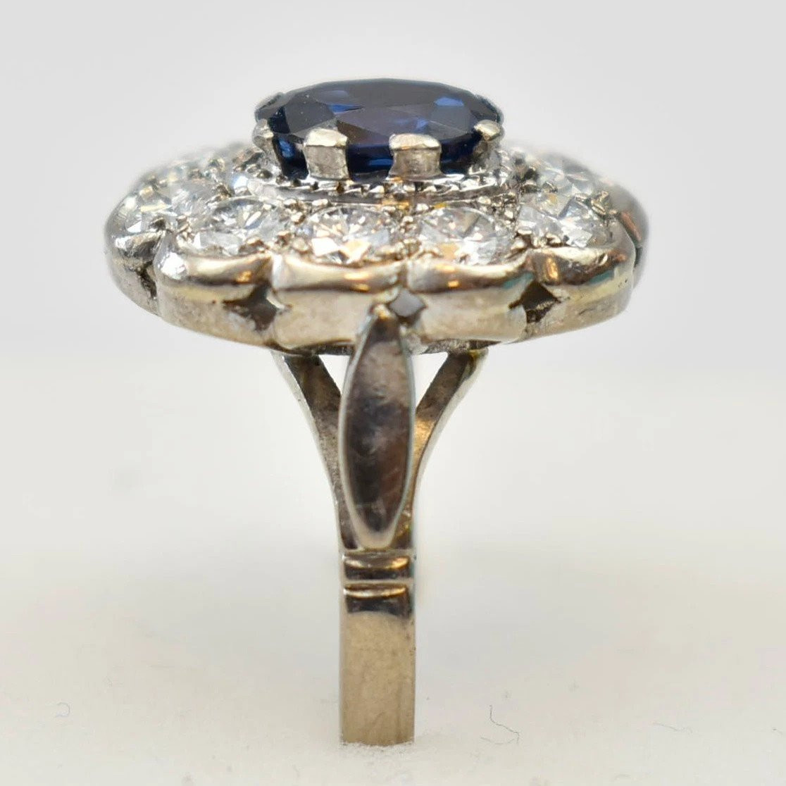 1930s 18ct White Gold Sapphire & Diamond Cluster Ring 3.80ct Total Wgi Certified-photo-4