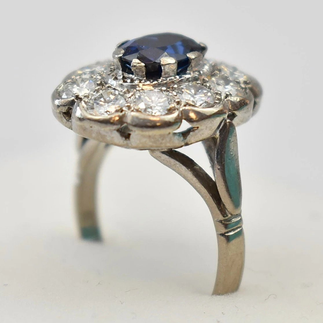 1930s 18ct White Gold Sapphire & Diamond Cluster Ring 3.80ct Total Wgi Certified-photo-1