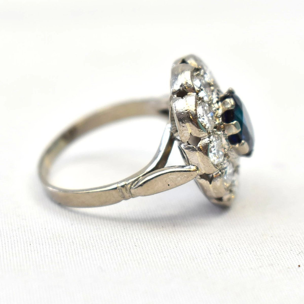 1930s 18ct White Gold Sapphire & Diamond Cluster Ring 3.80ct Total Wgi Certified-photo-2