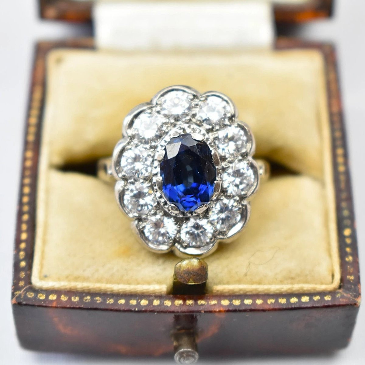 1930s 18ct White Gold Sapphire & Diamond Cluster Ring 3.80ct Total Wgi Certified-photo-5