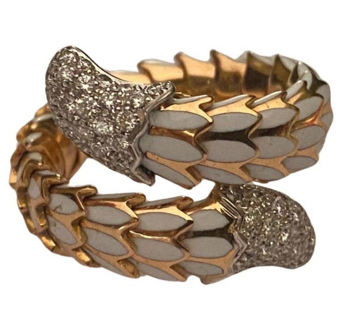 Robert Coin 18k Rose Gold, White Enamel, And Diamond 'cobra'ring-photo-1