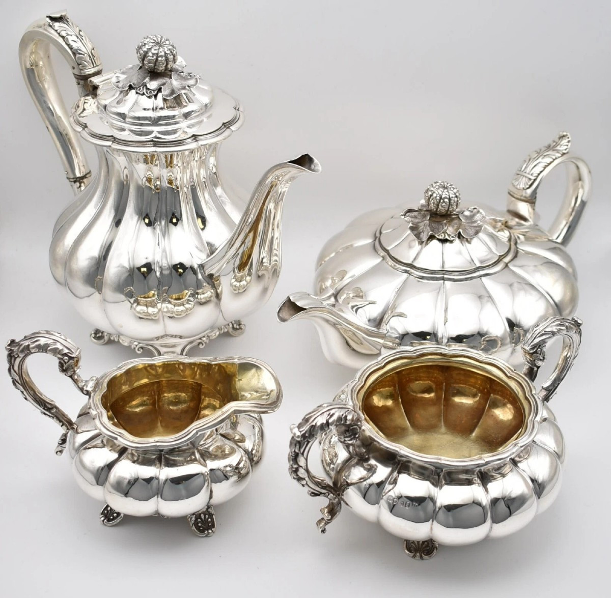 Service à thé et café 4 pièces en argent sterling de William IV, Joseph Craddock 1827