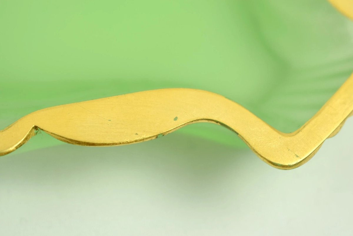 Lot de 10 plats anciens en verre opalin vert français en forme de coquilles Saint-Jacques-photo-6