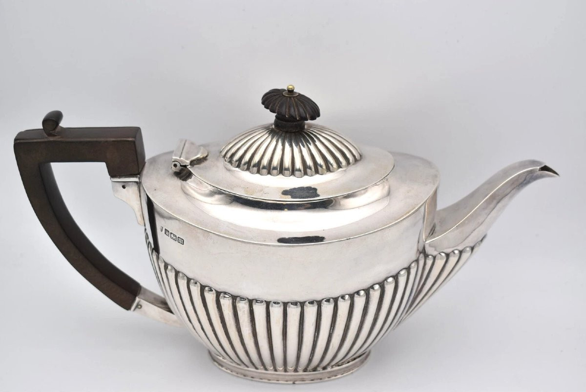Service à thé 4 pièces en argent massif de Sheffield, 1904 – J & J Maxfield Ltd – 2 230 g-photo-1