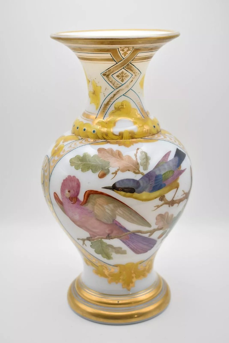 Rare paire de vases en opaline Baccarat peints à la main par Jean François Robert-photo-2
