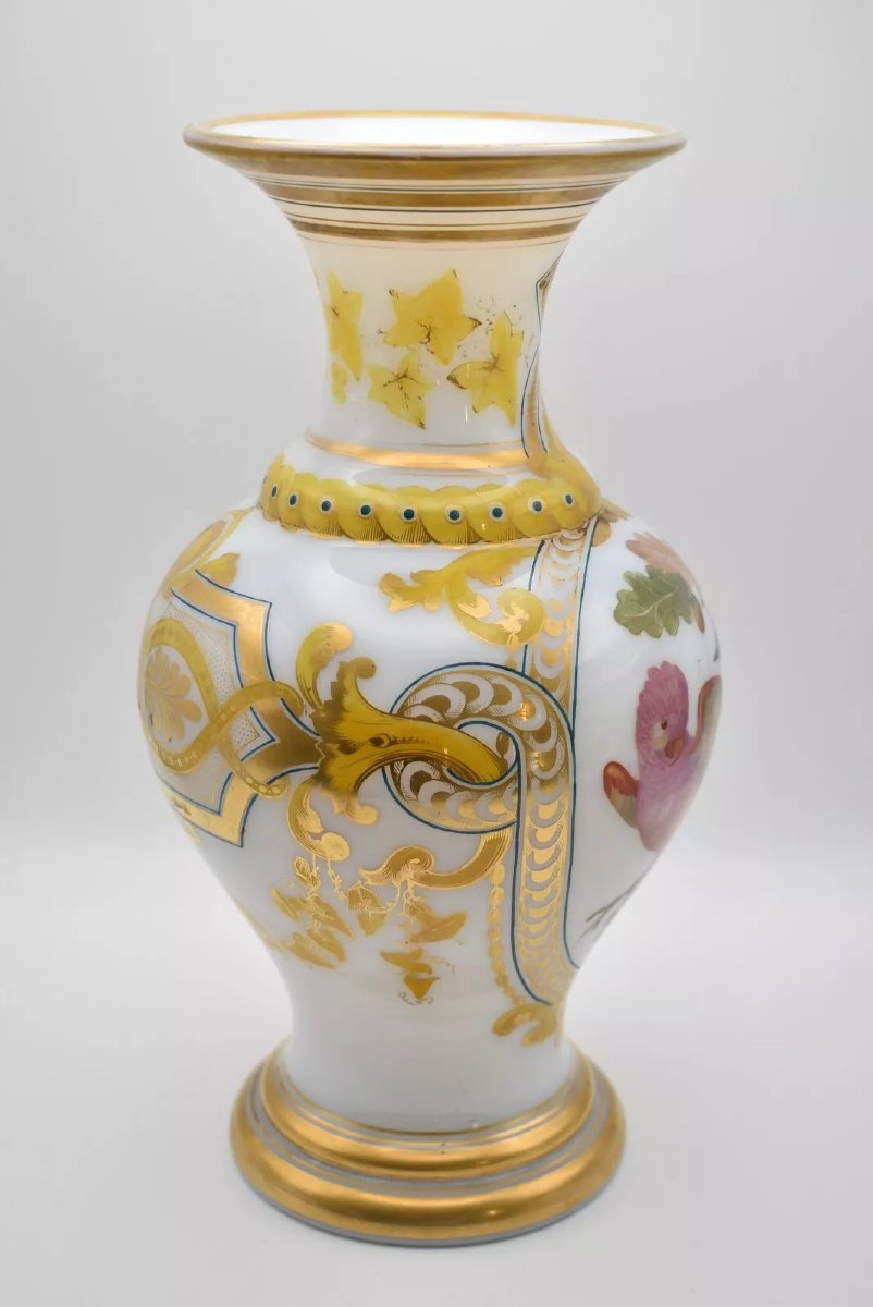 Rare paire de vases en opaline Baccarat peints à la main par Jean François Robert-photo-3