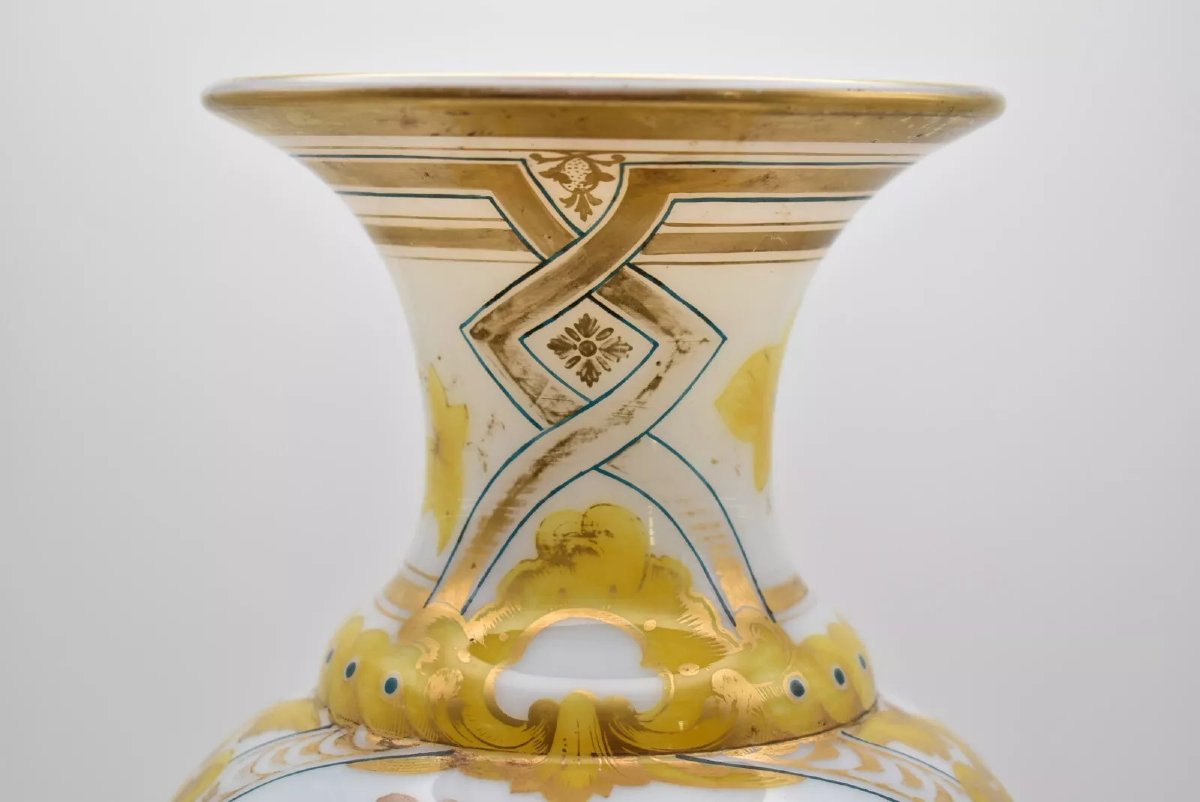 Rare paire de vases en opaline Baccarat peints à la main par Jean François Robert-photo-2
