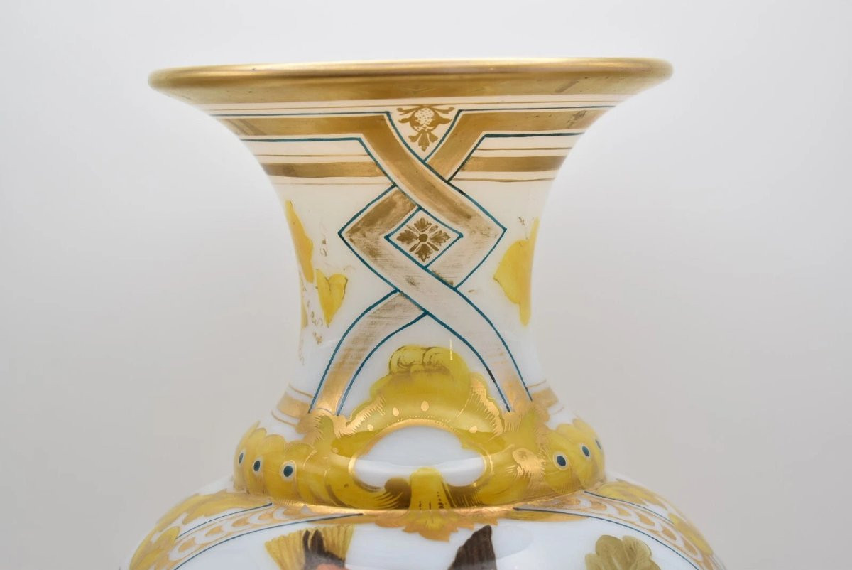 Rare paire de vases en opaline Baccarat peints à la main par Jean François Robert-photo-6
