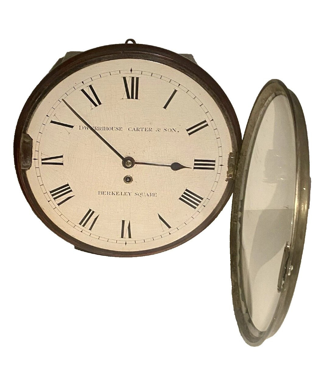 A Rare 14" Wooden Dial Fusee Dial Clock Signed Dwerrihouse Carter & Son Ca 1810-photo-3