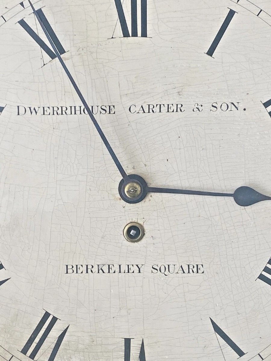 A Rare 14" Wooden Dial Fusee Dial Clock Signed Dwerrihouse Carter & Son Ca 1810-photo-1