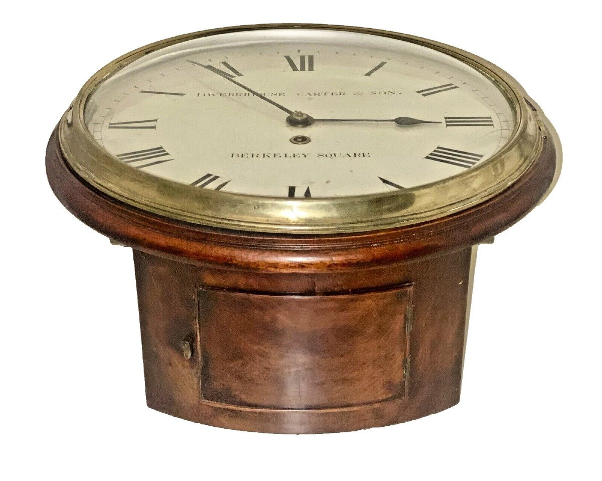 A Rare 14" Wooden Dial Fusee Dial Clock Signed Dwerrihouse Carter & Son Ca 1810-photo-4