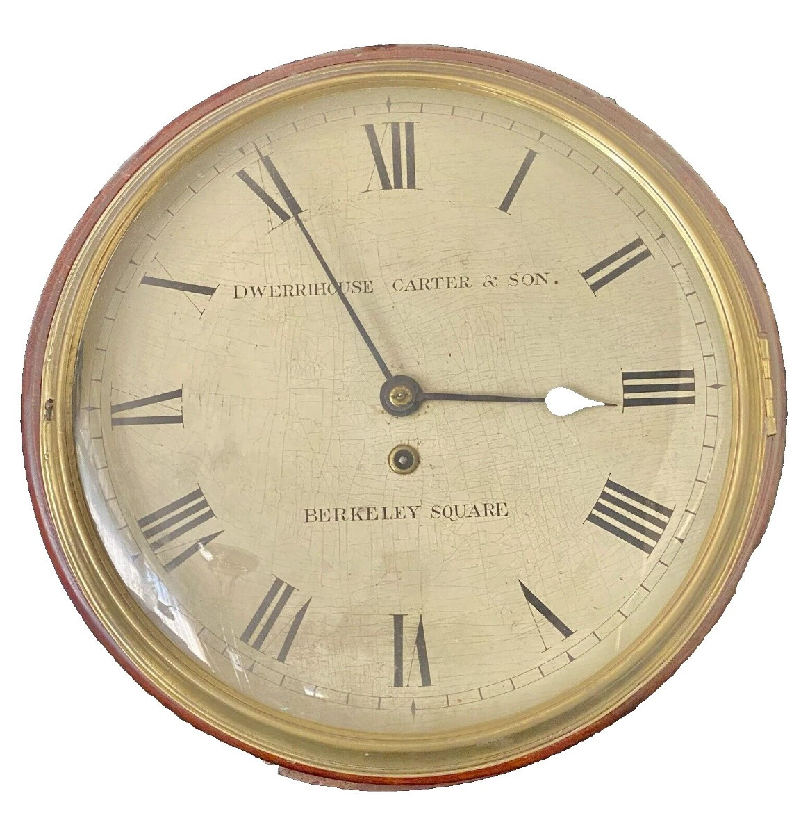 A Rare 14" Wooden Dial Fusee Dial Clock Signed Dwerrihouse Carter & Son Ca 1810