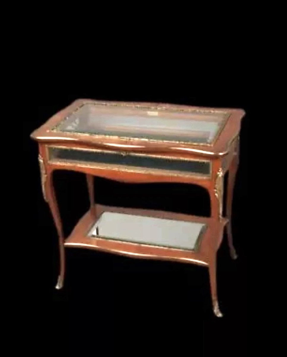 Table de présentation de bijoux en marqueterie, montée en bronze doré, d'origine du XIXe siècle-photo-5