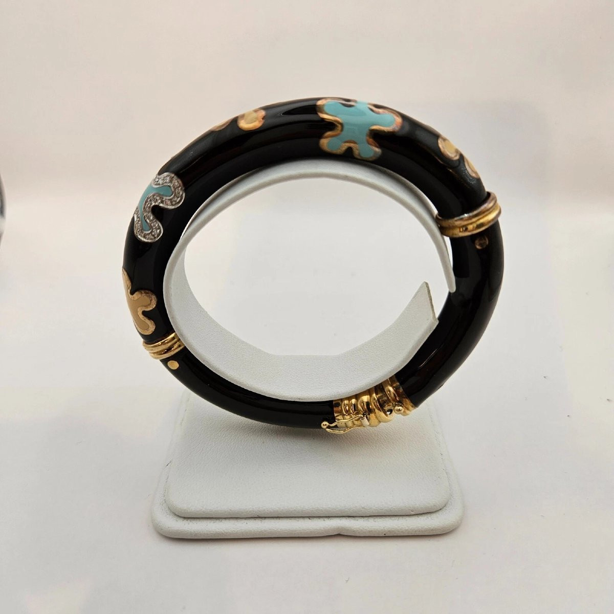  Bracelet jonc en or 18 carats et émail avec diamants Fidia Gioielli-photo-3
