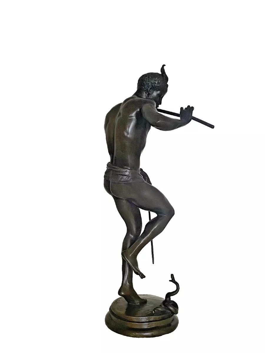 Sculpture antique en bronze « Le charmeur de serpents » Charles Arthur Bourgeois, vers 19e-photo-1