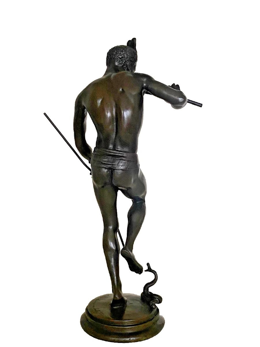 Sculpture antique en bronze « Le charmeur de serpents » Charles Arthur Bourgeois, vers 19e-photo-3
