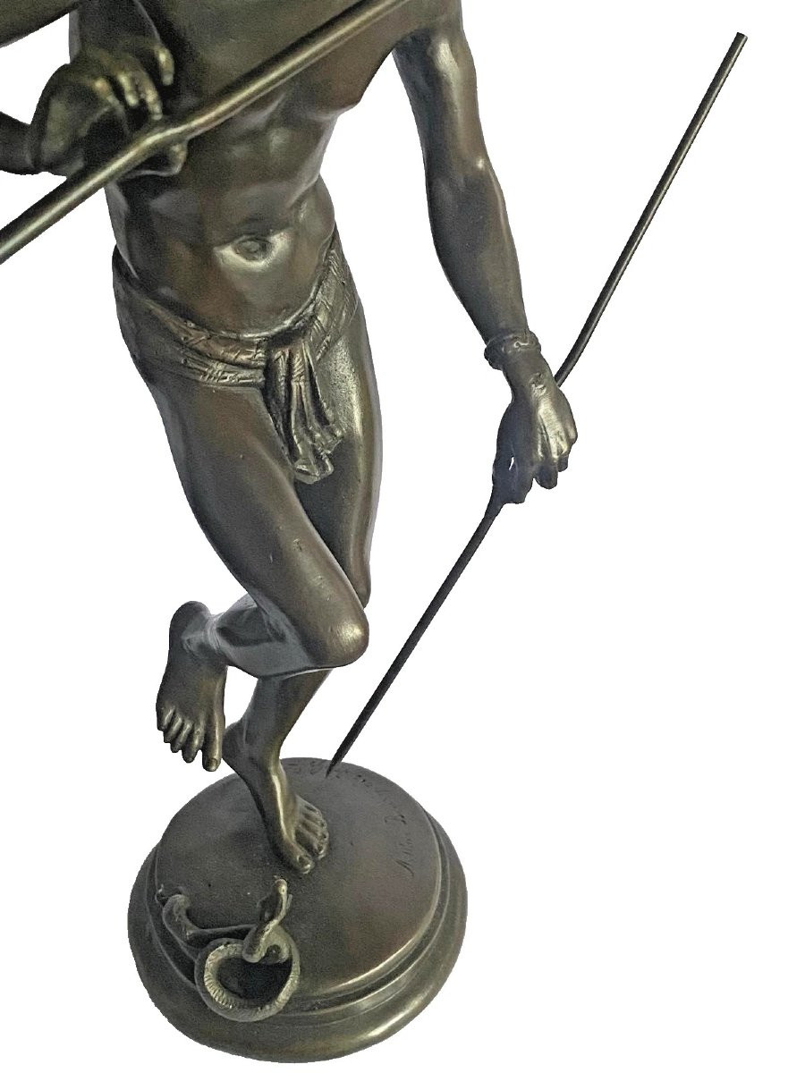 Sculpture antique en bronze « Le charmeur de serpents » Charles Arthur Bourgeois, vers 19e-photo-5