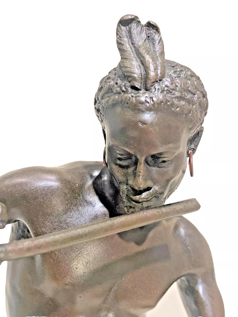 Sculpture antique en bronze « Le charmeur de serpents » Charles Arthur Bourgeois, vers 19e-photo-6