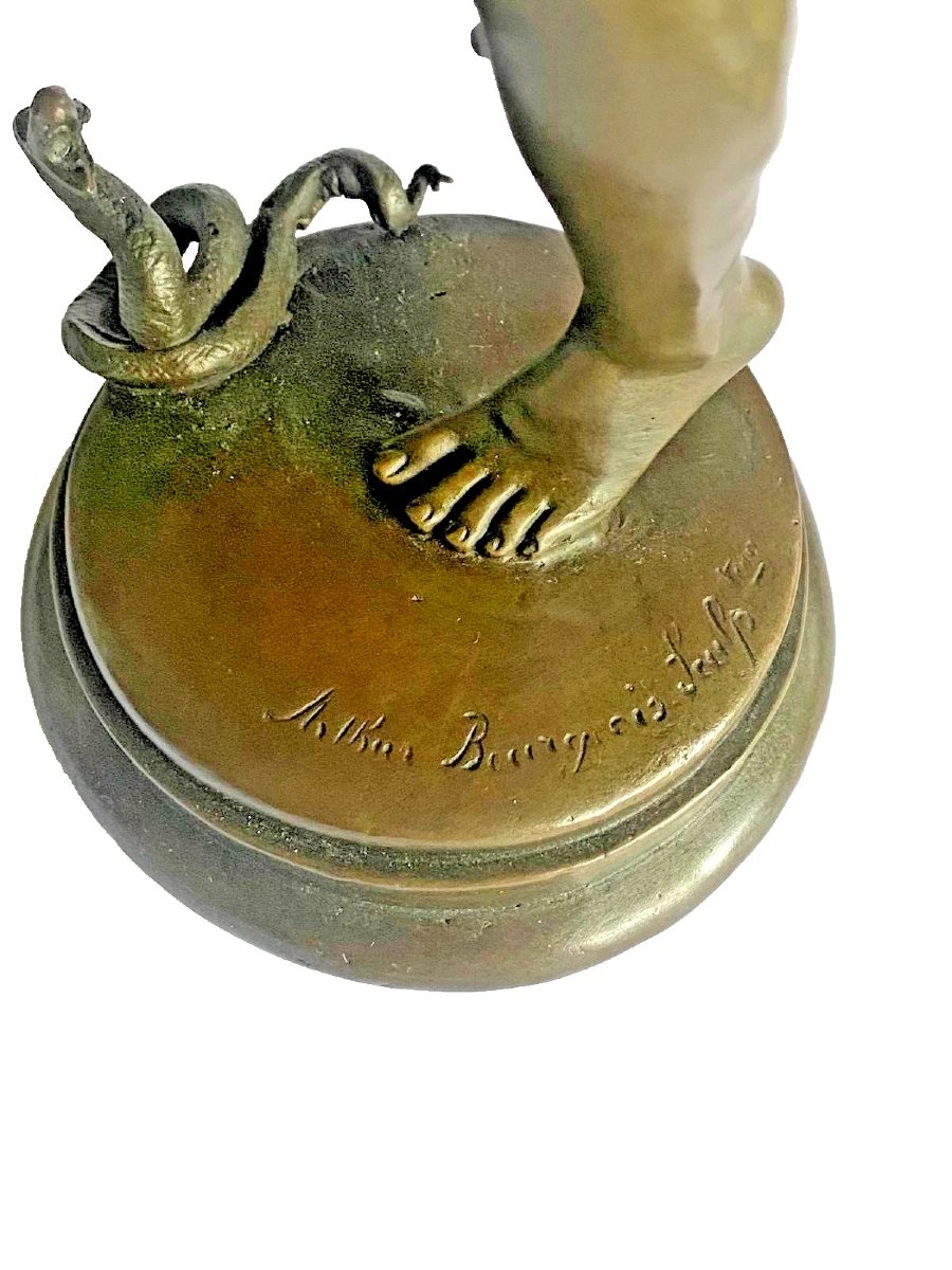 Sculpture antique en bronze « Le charmeur de serpents » Charles Arthur Bourgeois, vers 19e-photo-7