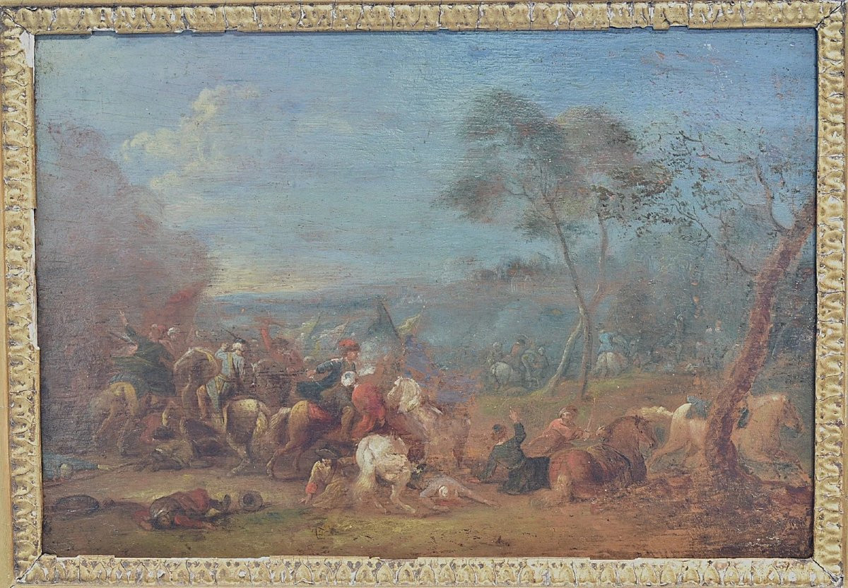 A Italian School, 18th Century –oil On Canvas Cavalry Skirmish Scene Ca 1750-photo-3