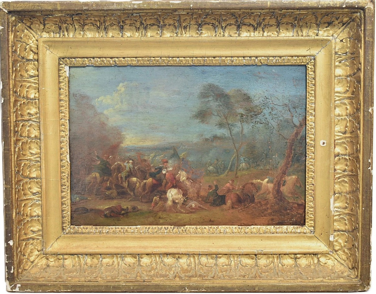 A Italian School, 18th Century –oil On Canvas Cavalry Skirmish Scene Ca 1750