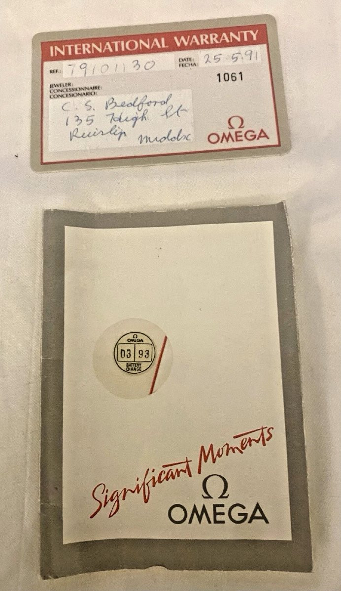 Omega Seamaster 33 mm, quartz, cadran champagne, bracelet cuir, or massif 18 carats, vers 1990-photo-7