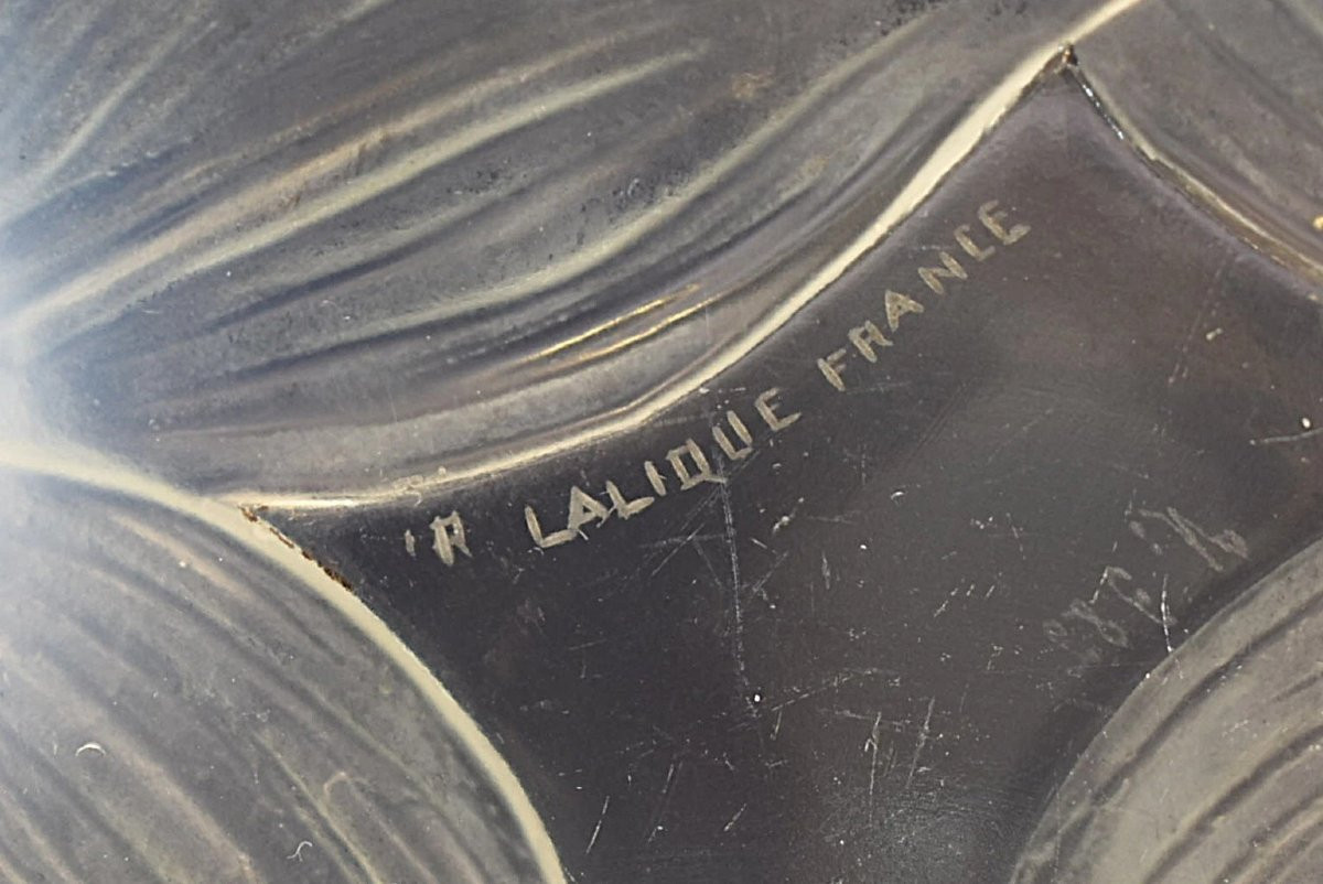 R. Lalique Art Deco Lys Footed Bowl Decorated W/ 4 Large Flower Heads Circa 1924-photo-5