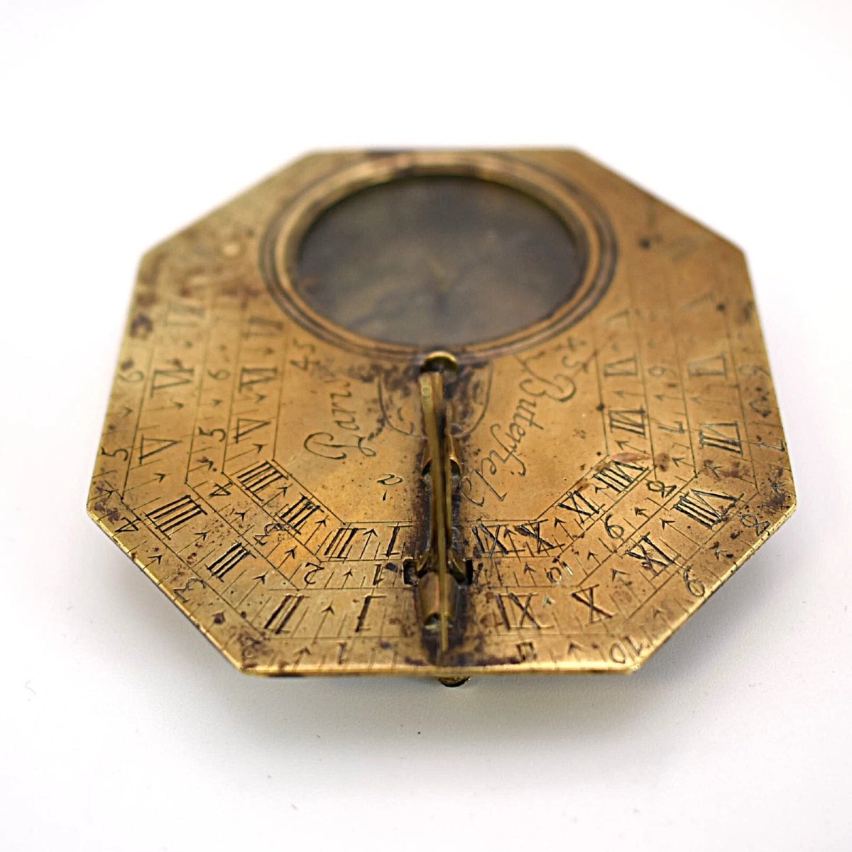 Antique French Butterfield Pocket Compass / Sundial Circa 1700's-photo-1