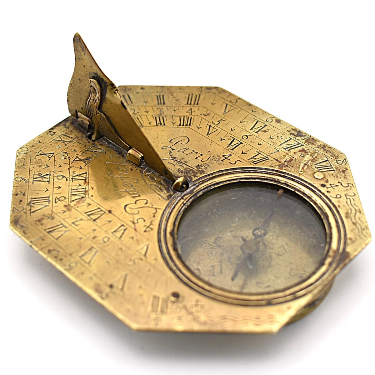Antique French Butterfield Pocket Compass / Sundial Circa 1700's