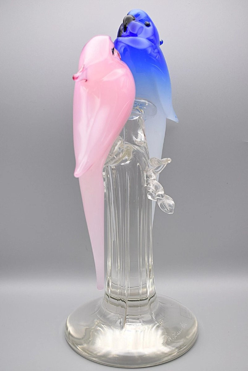 Forage Andromeda Murano Italy Glass Sculpted Love Birds Signed By A. Zucchini-photo-2