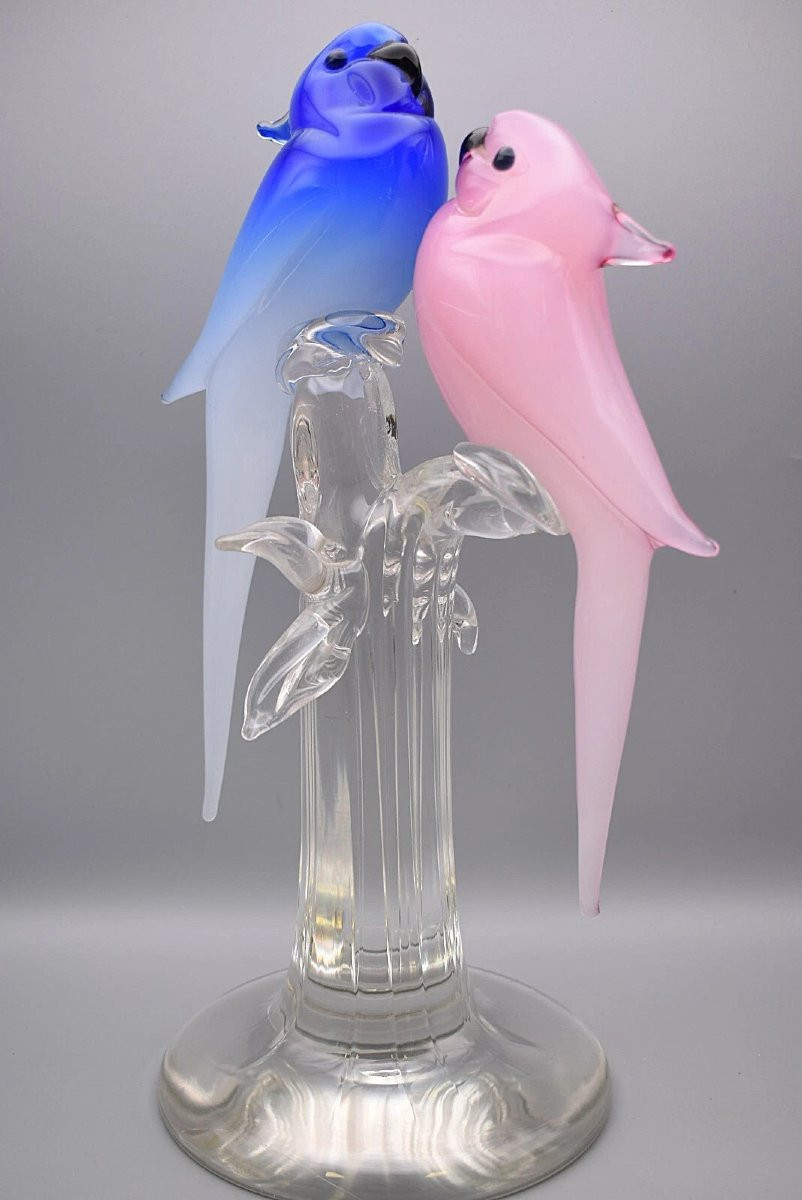 Forage Andromeda Murano Italy Glass Sculpted Love Birds Signed By A. Zucchini-photo-3