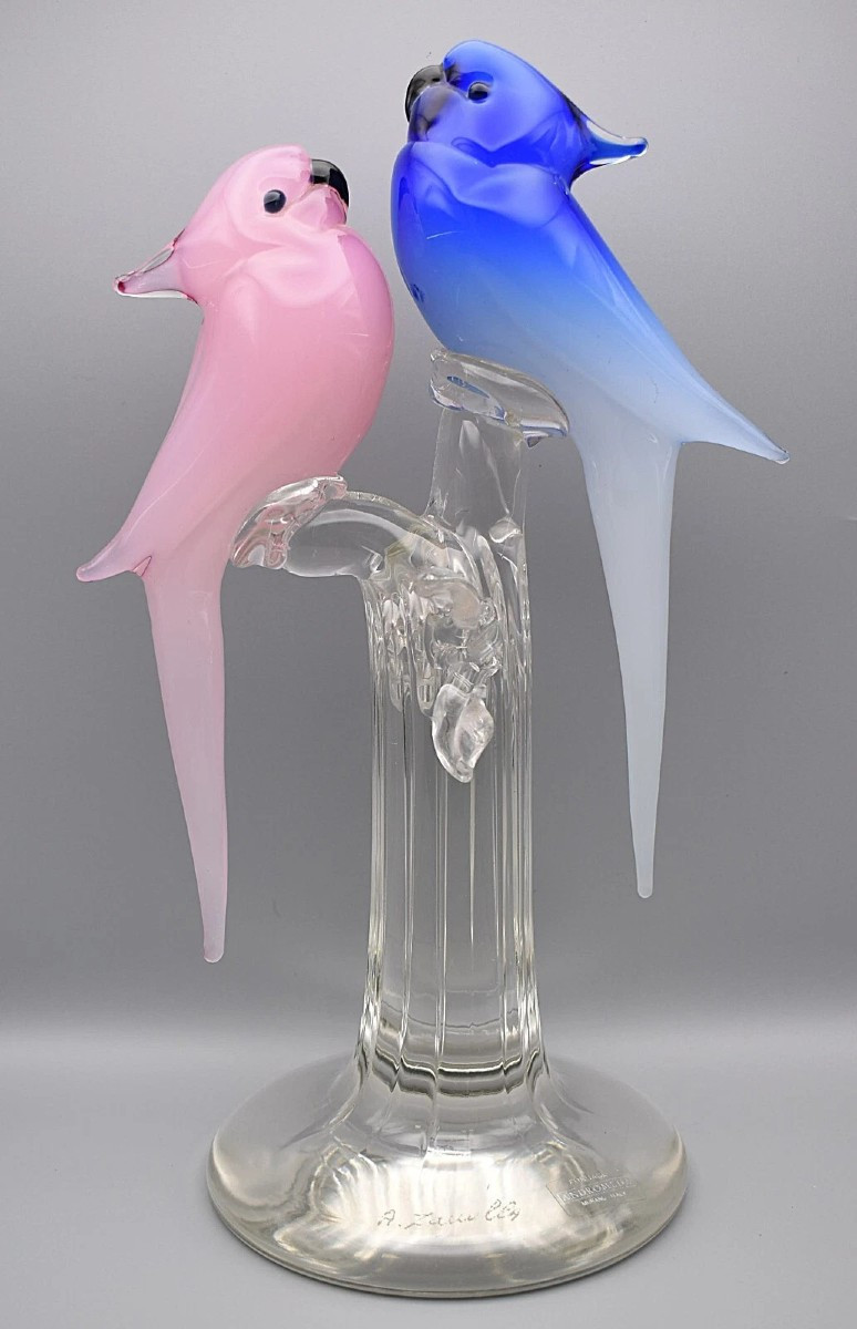 Forage Andromeda Murano Italy Glass Sculpted Love Birds Signed By A. Zucchini