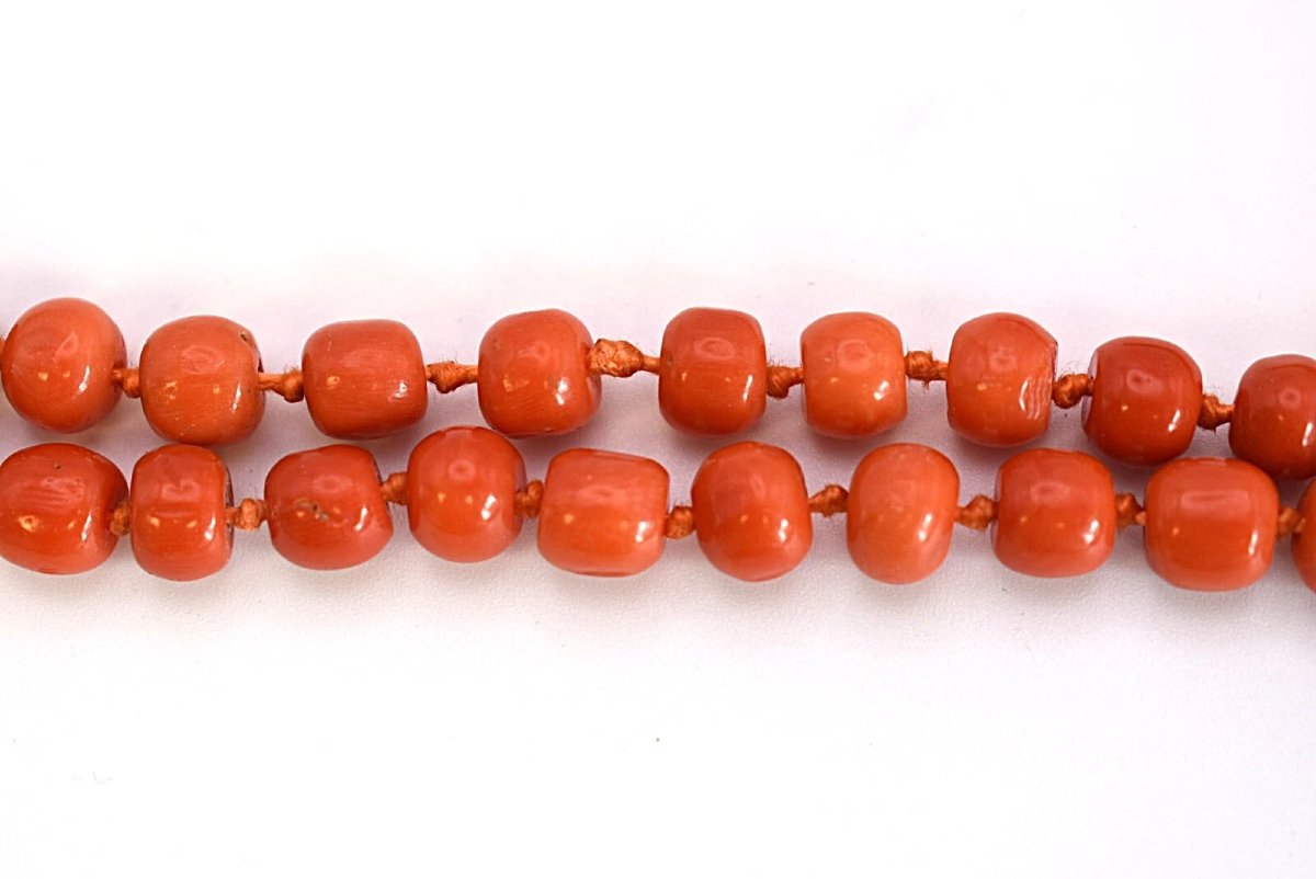 Vintage Single Stranded Beaded Salmon Coral Necklace With Silver Clasp 51"-photo-3