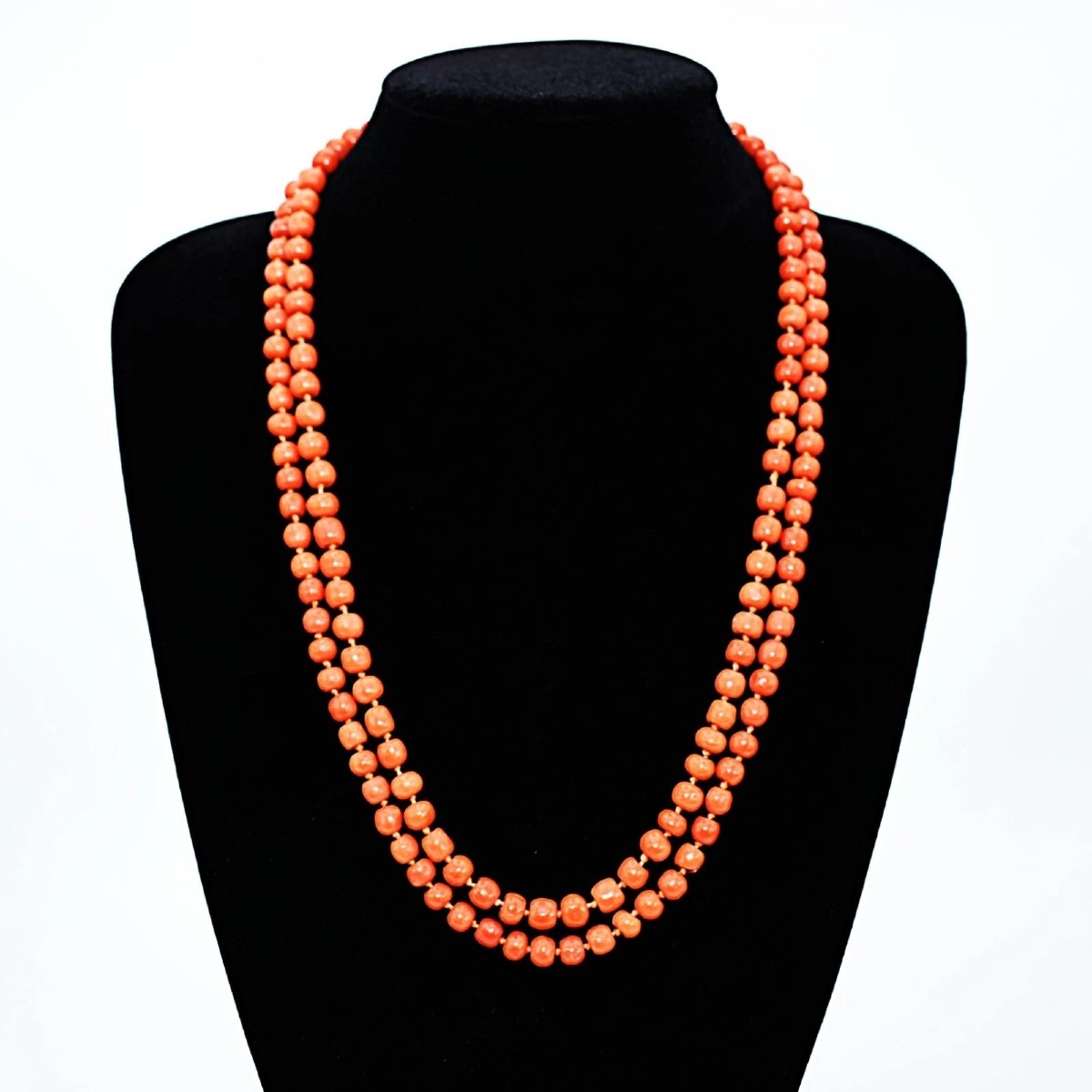 Vintage Single Stranded Beaded Salmon Coral Necklace With Silver Clasp 51"
