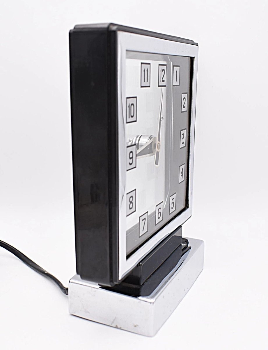 Horloge transparente Smith Electric Art Déco en chrome et bakélite-photo-3