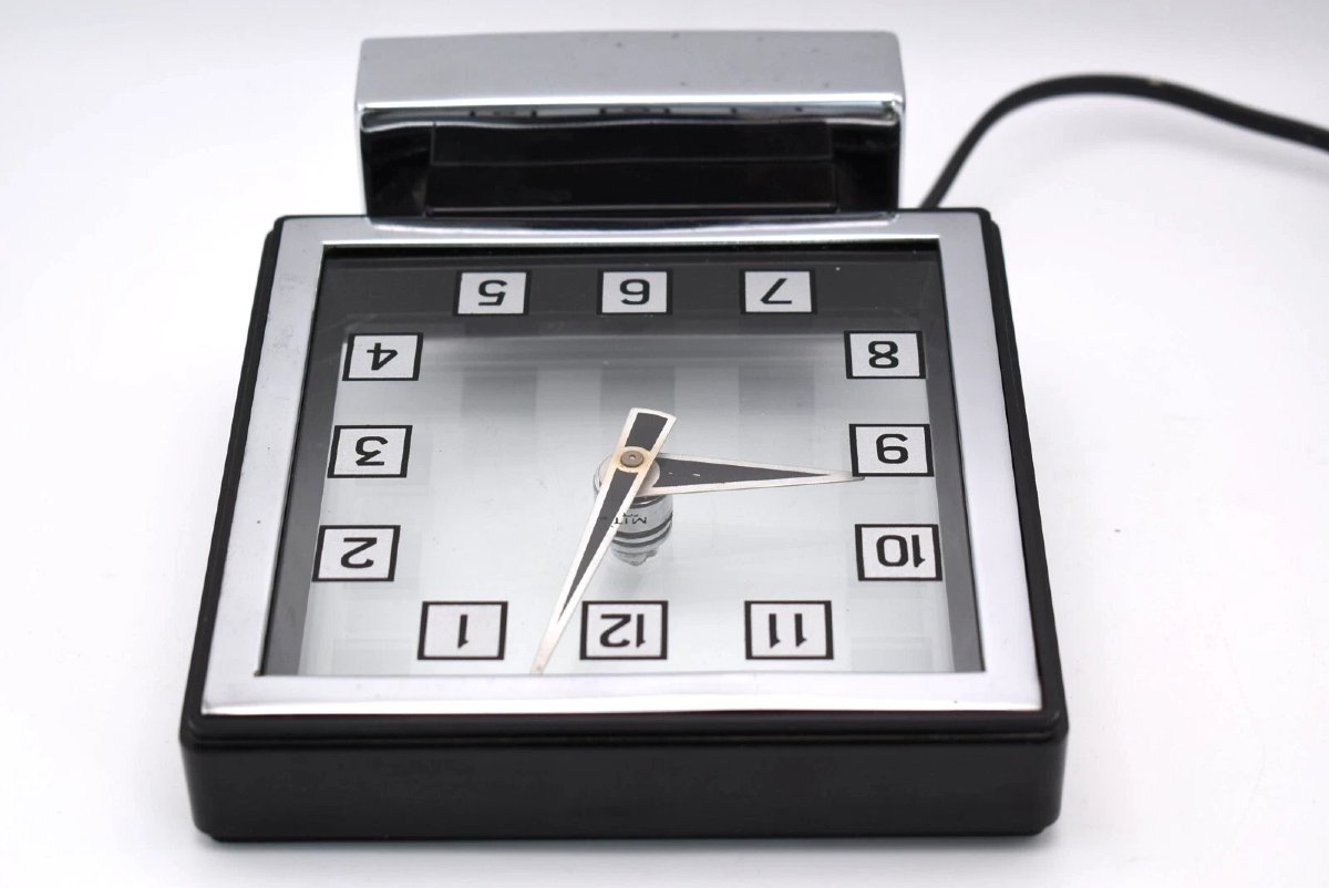 Horloge transparente Smith Electric Art Déco en chrome et bakélite-photo-4