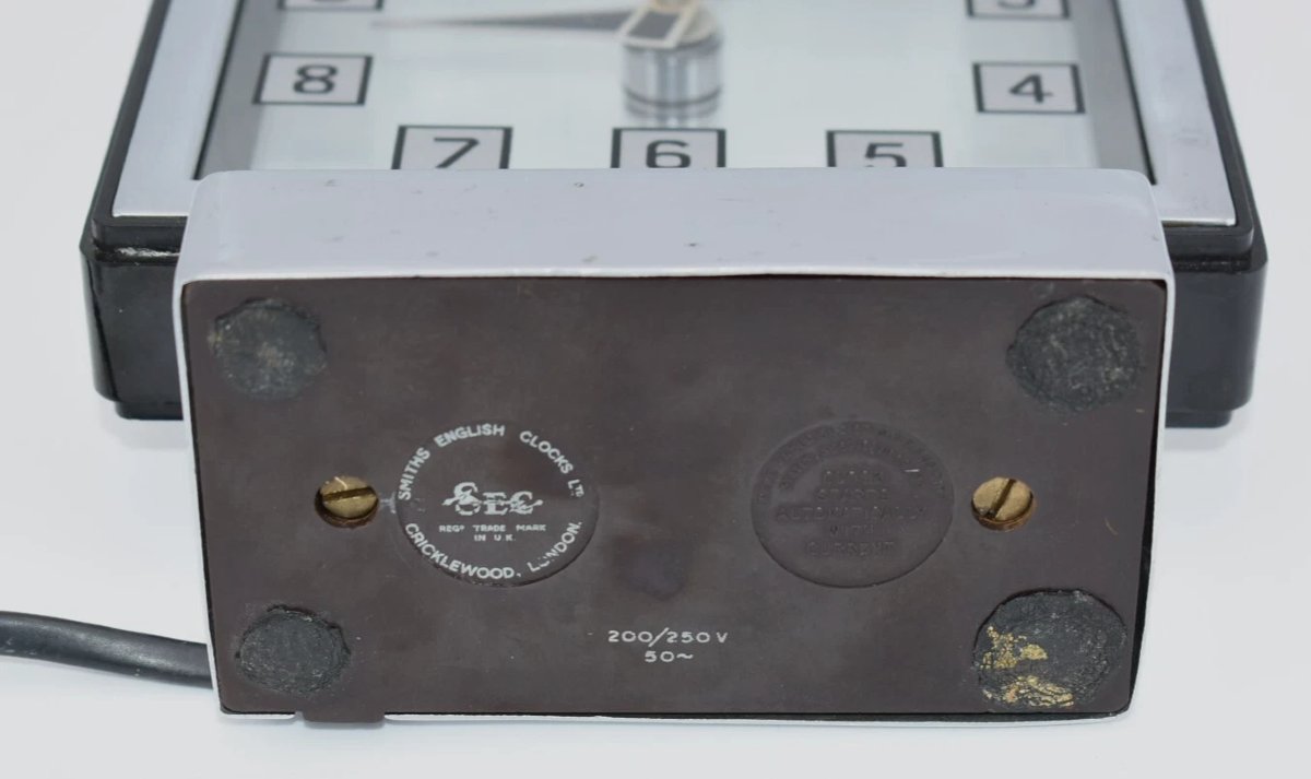 Horloge transparente Smith Electric Art Déco en chrome et bakélite-photo-2