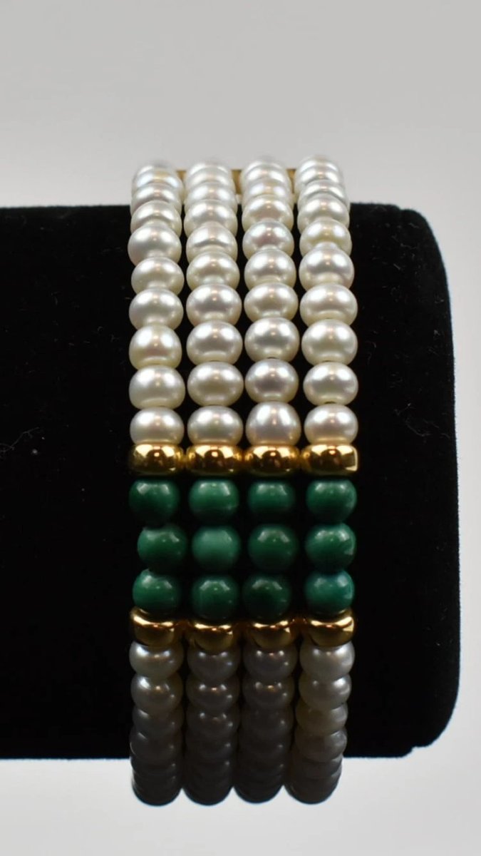 Collier ras du cou en or 18 carats avec perles et malachite du milieu du siècle et bracelet 38 -photo-3