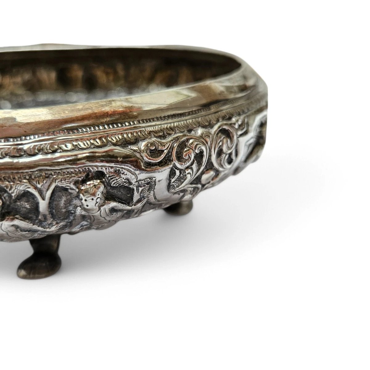 Antique Thai Solid Silver Footed Bowl – Intricately Handcrafted – Ornate Design-photo-2