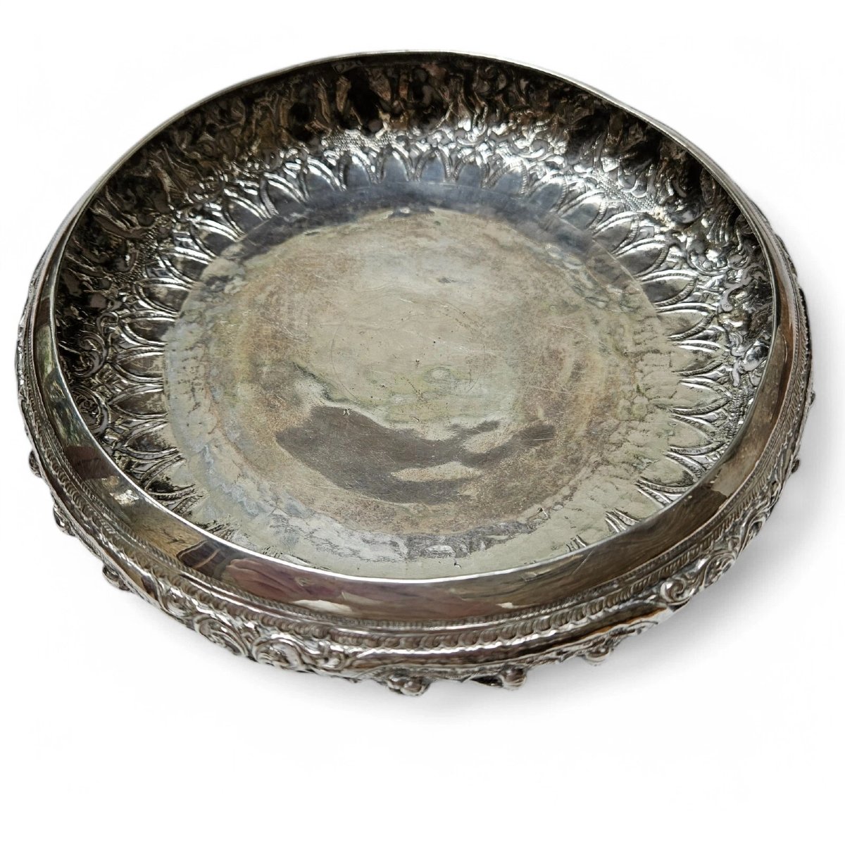 Antique Thai Solid Silver Footed Bowl – Intricately Handcrafted – Ornate Design-photo-1