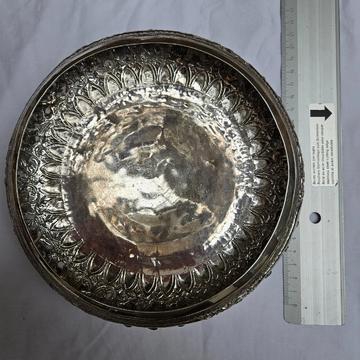 Antique Thai Solid Silver Footed Bowl – Intricately Handcrafted – Ornate Design-photo-7