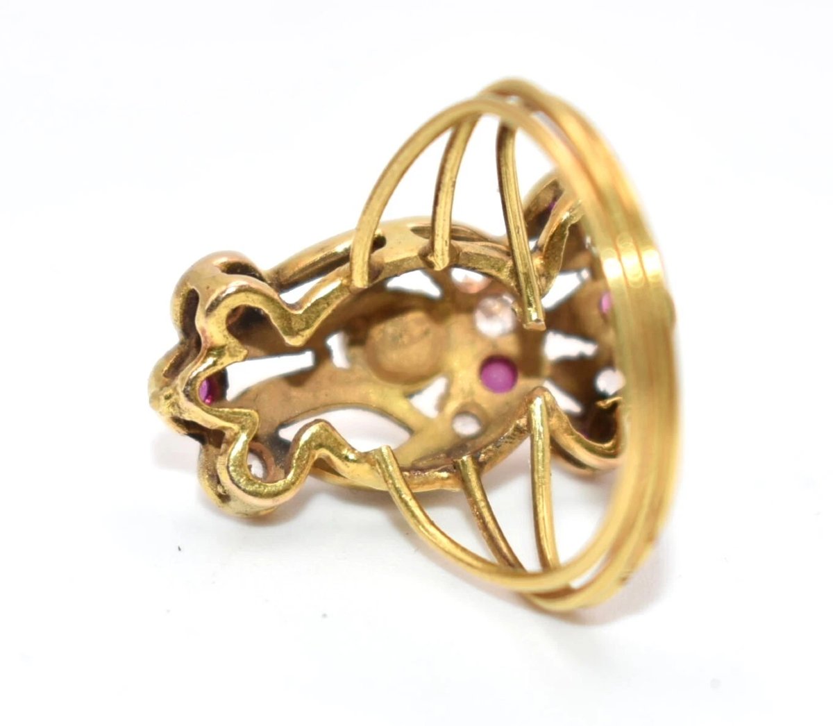 Edwardian Style 9ct Rose Gold Diamond Set W/ Smaller Diamonds & Ruby Ring Size M-photo-3