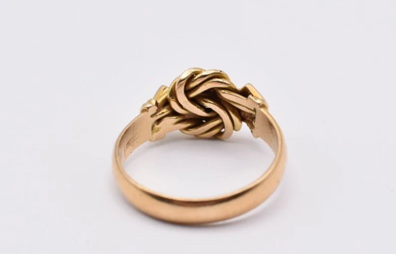 Victorian 18ct Gold Lover’s Knot Ring Set With Three Diamonds Hm. Wl B/ham 1894-photo-4