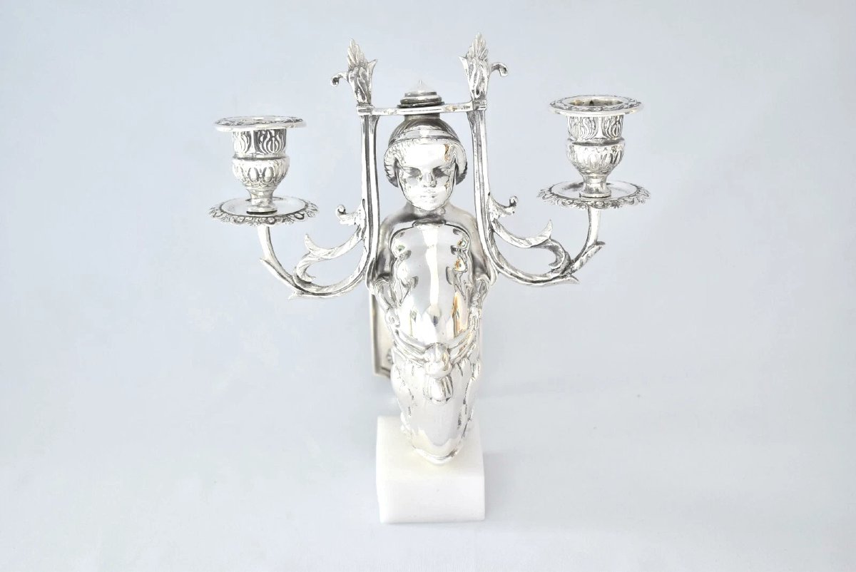 Pair Of Silver Wall Mounted Highly Detailed Mermaid Candle Holders-photo-2