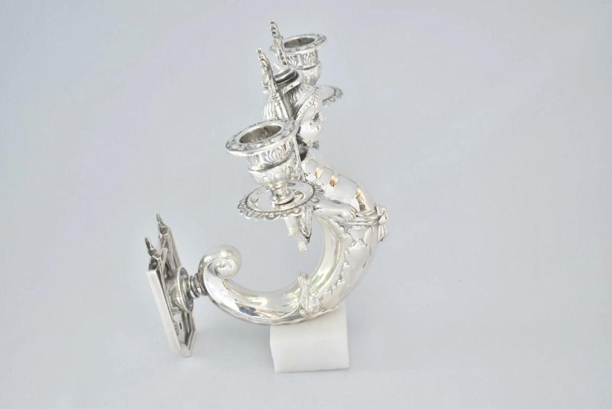 Pair Of Silver Wall Mounted Highly Detailed Mermaid Candle Holders-photo-3
