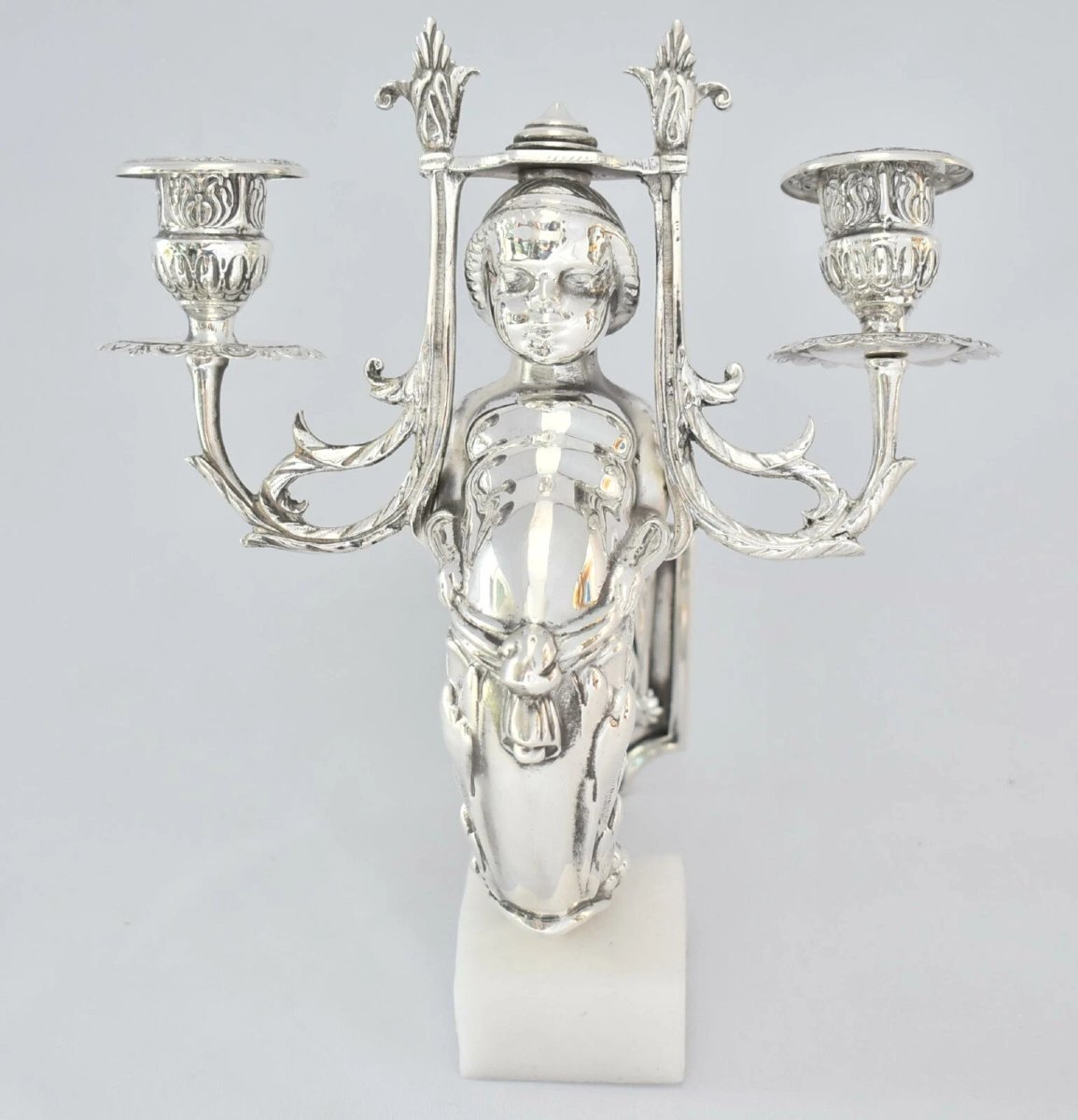 Pair Of Silver Wall Mounted Highly Detailed Mermaid Candle Holders-photo-2