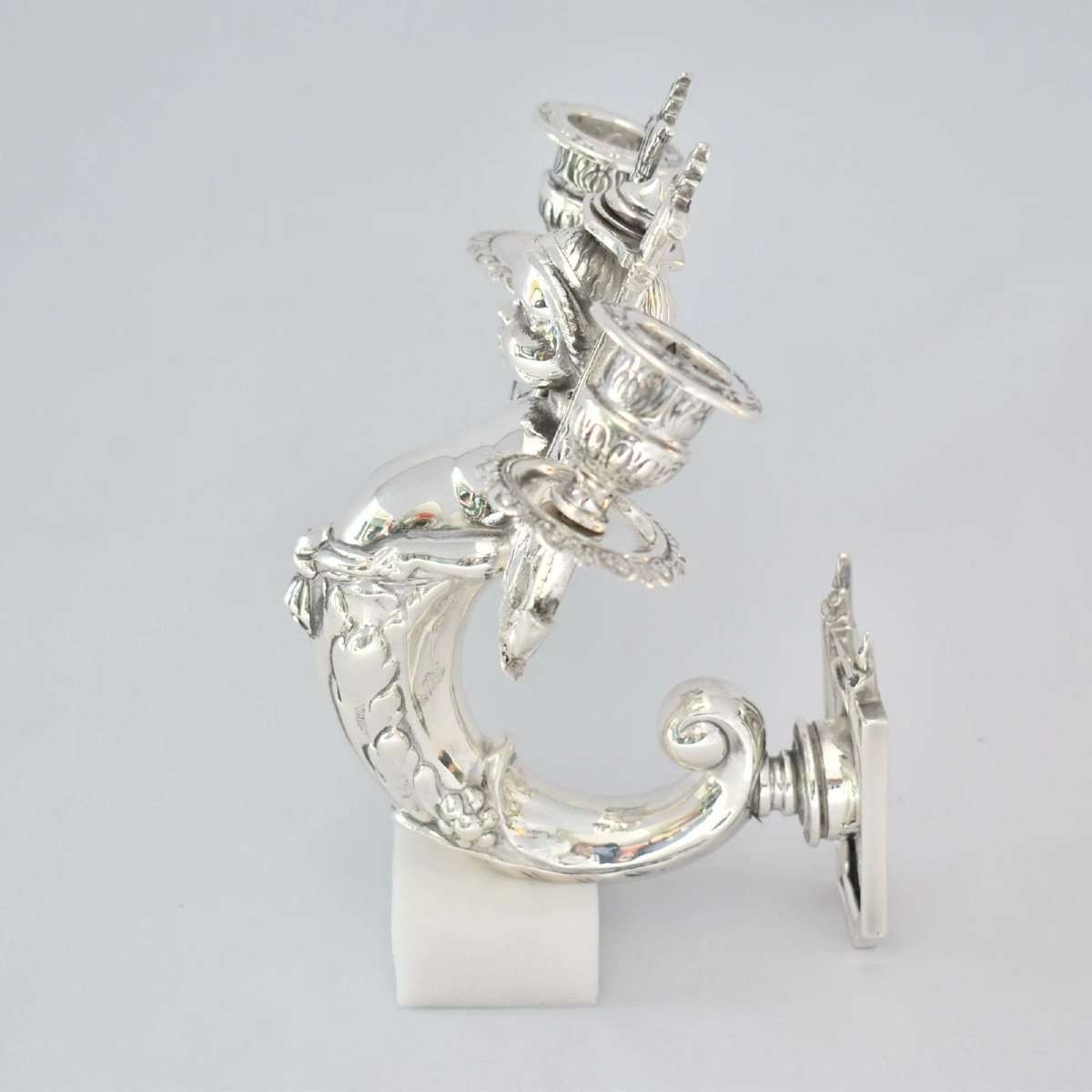 Pair Of Silver Wall Mounted Highly Detailed Mermaid Candle Holders-photo-3