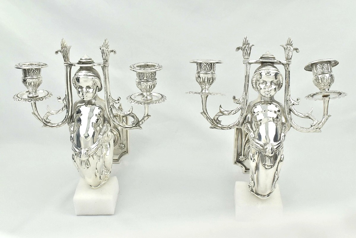 Pair Of Silver Wall Mounted Highly Detailed Mermaid Candle Holders